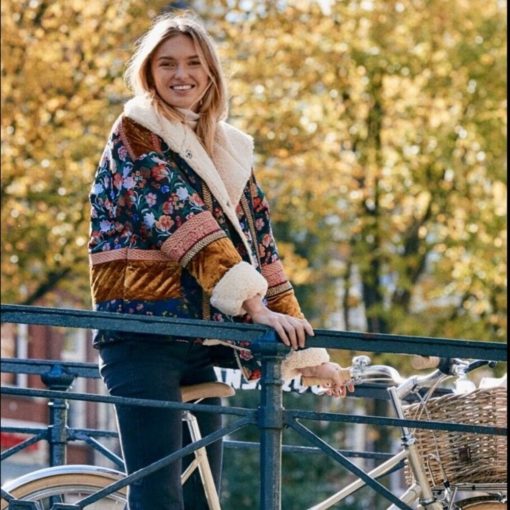 Free people velvet trim patchwork jacket